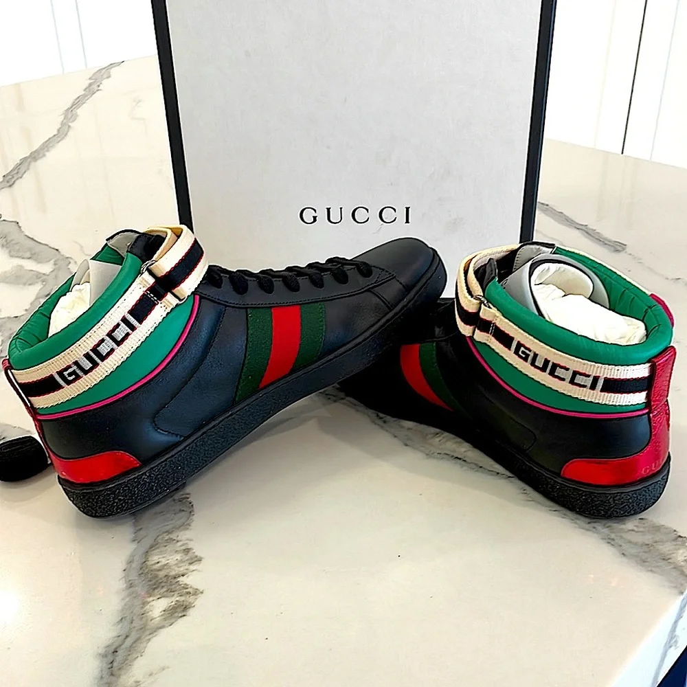 Gucci Mens Ace High Top Sneakers - Picture 4 of 7